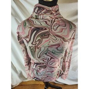 Grey Lab Los Angeles Size M Turtleneck Mesh Psychedelic Swirl L/S Mesh Top